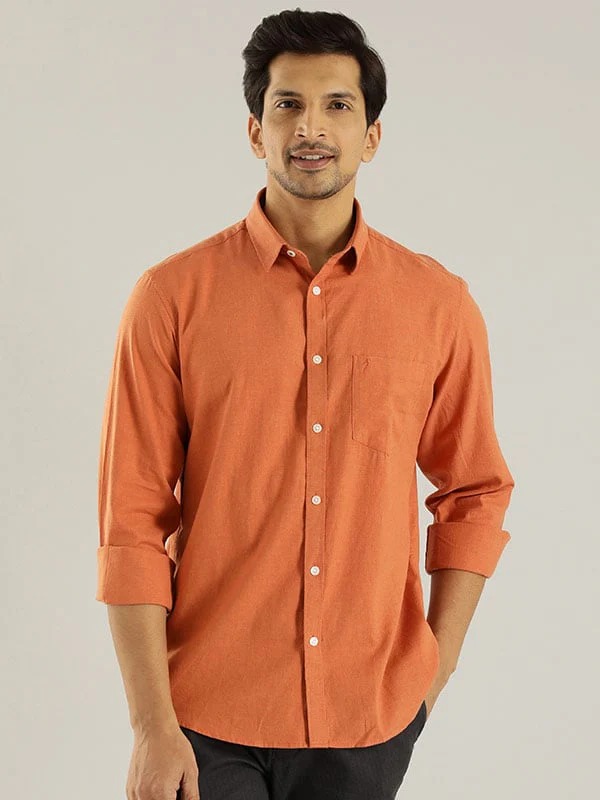 Indian Terrain Men Solid Orange Shirt